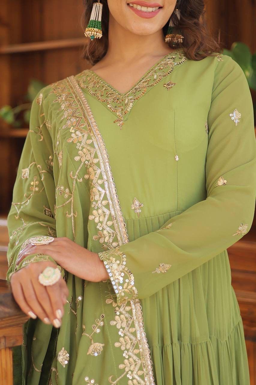 Georgette Sequin Embroidered Flared & Frilled Suits
