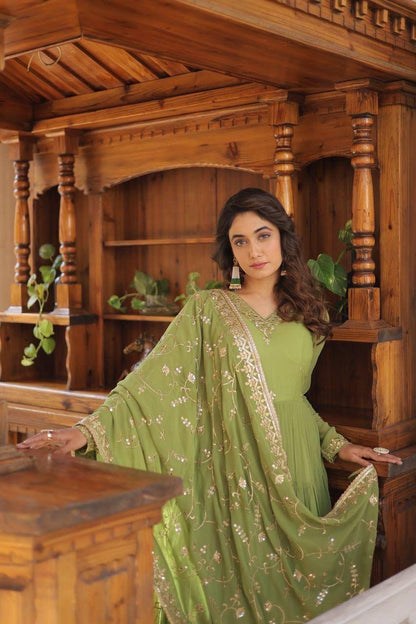 Georgette Sequin Embroidered Flared & Frilled Suits