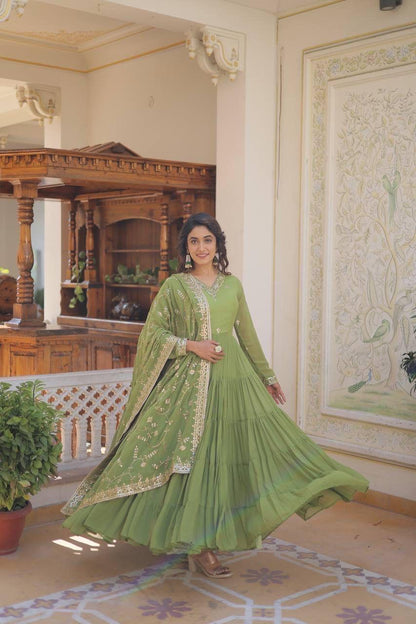 Georgette Sequin Embroidered Flared & Frilled Suits