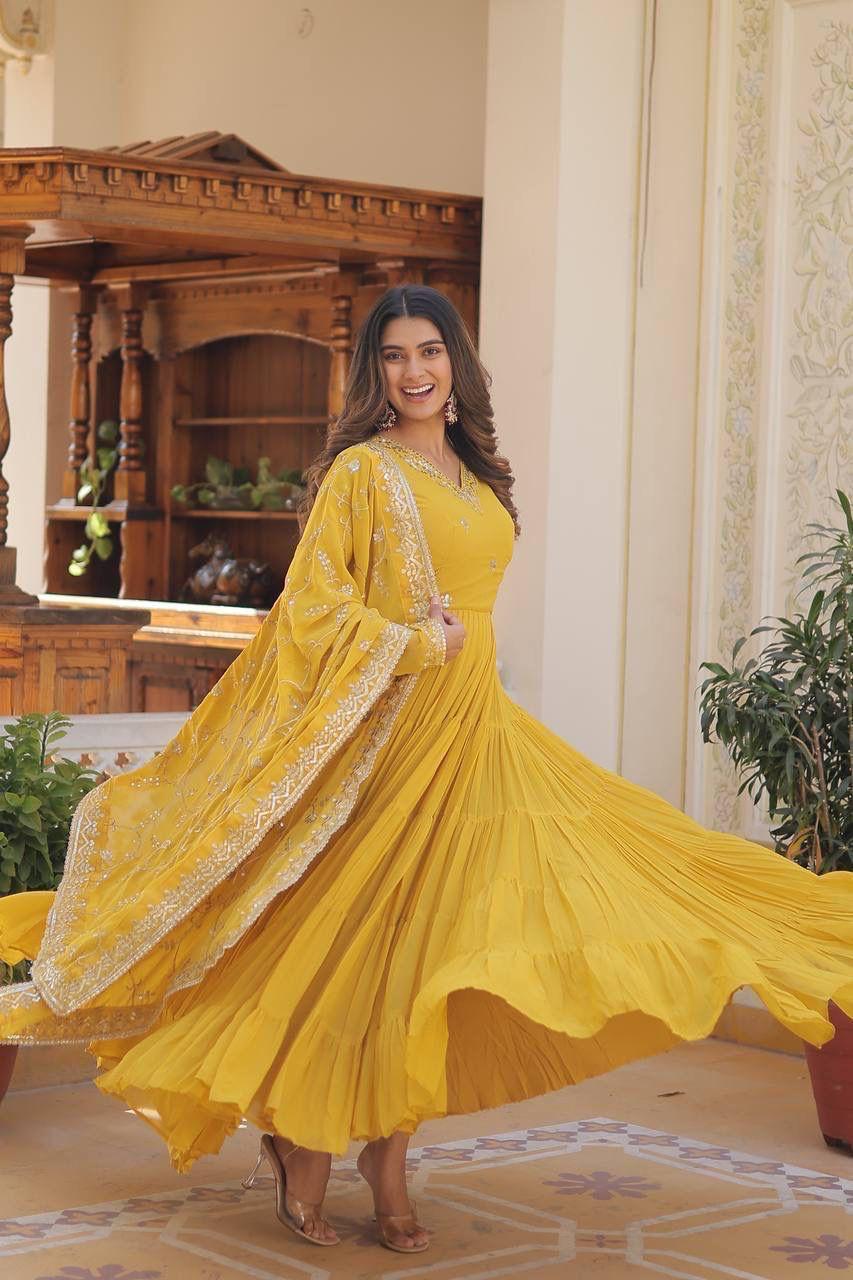 Georgette Sequin Embroidered Flared & Frilled Suits