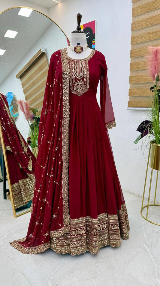 Readymade Georgette Sequin Embroidered Flared Suits