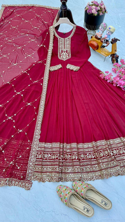 Readymade Georgette Sequin Embroidered Flared Suits