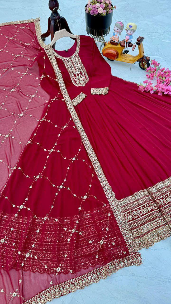 Readymade Georgette Sequin Embroidered Flared Suits