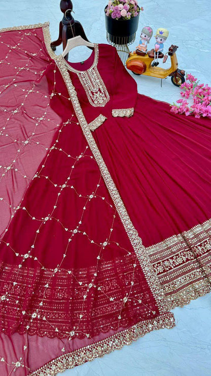 Readymade Georgette Sequin Embroidered Flared Suits