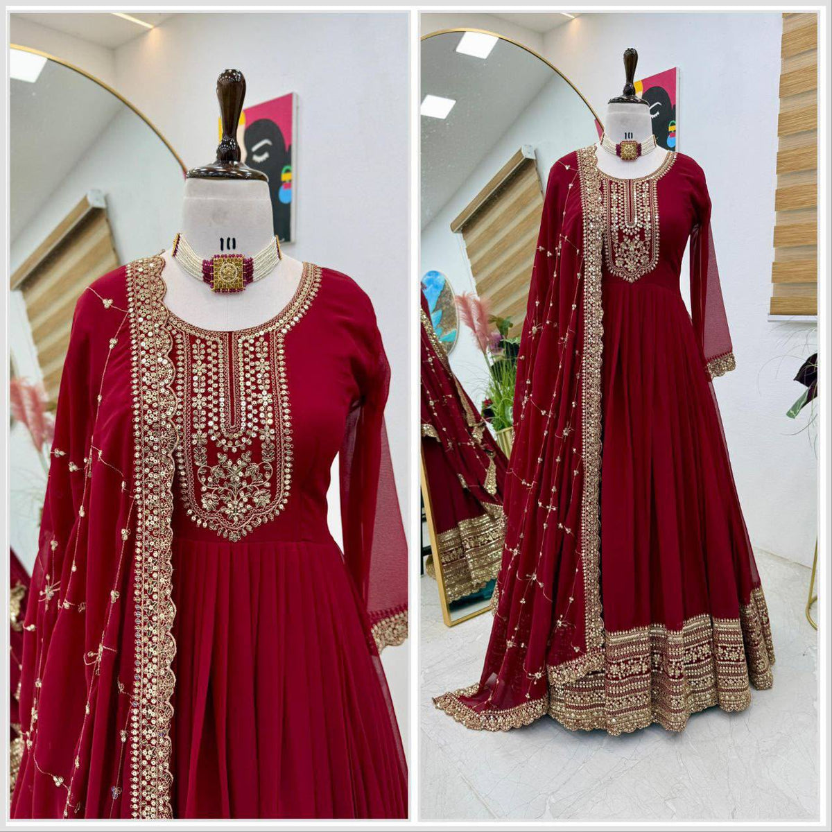 Readymade Georgette Sequin Embroidered Flared Suits