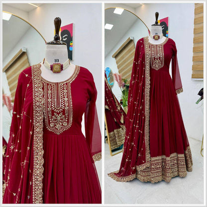 Readymade Georgette Sequin Embroidered Flared Suits