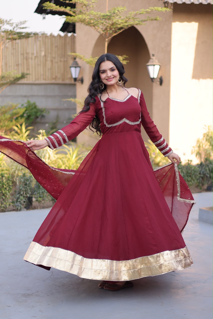 Readymade Crunchy Georgette Silk Sequin Embroidered & Real Mirror Work Flared Suits