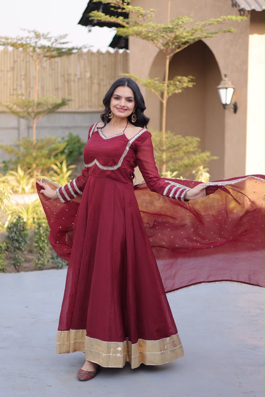 Readymade Crunchy Georgette Silk Sequin Embroidered & Real Mirror Work Flared Suits