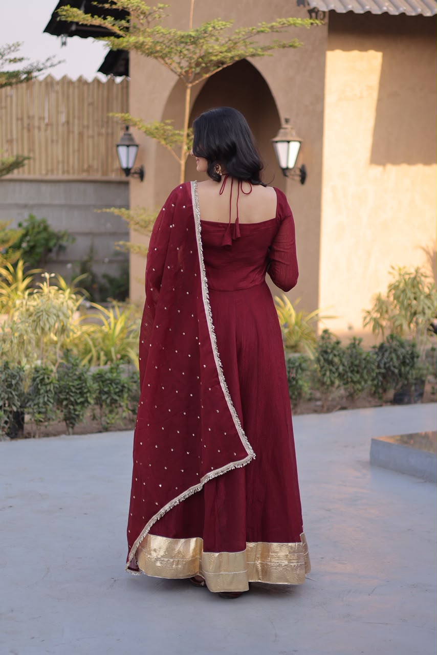 Readymade Crunchy Georgette Silk Sequin Embroidered & Real Mirror Work Flared Suits
