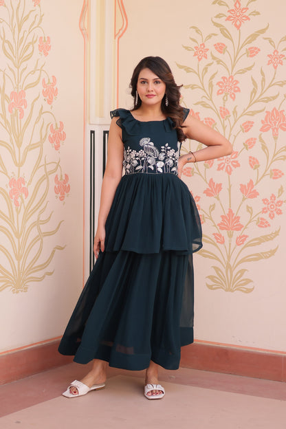 Peplum Style Gown with Bead Embroidery in Faux Blooming Fabric – KA-1175 Rama