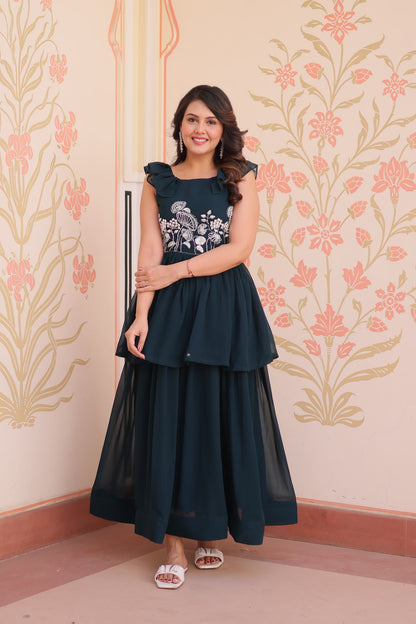 Peplum Style Gown with Bead Embroidery in Faux Blooming Fabric – KA-1175 Rama