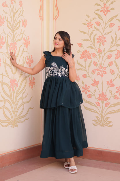 Peplum Style Gown with Bead Embroidery in Faux Blooming Fabric – KA-1175 Rama