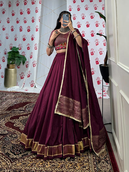 Navratri Special Chanderi Lehenga Choli with Zari & Mirror Gamthi Work – LNB1747WIN