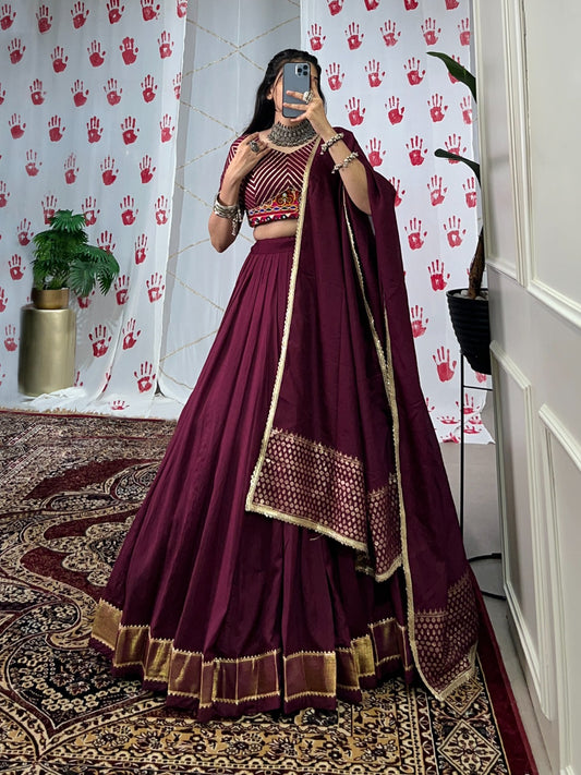 Navratri Special Chanderi Lehenga Choli with Zari & Mirror Gamthi Work – LNB1747WIN