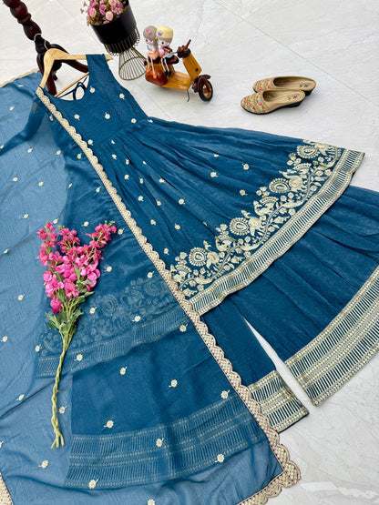 ZB-5055 – New Designer Party Wear Sharara Suit Set - Peacock Green