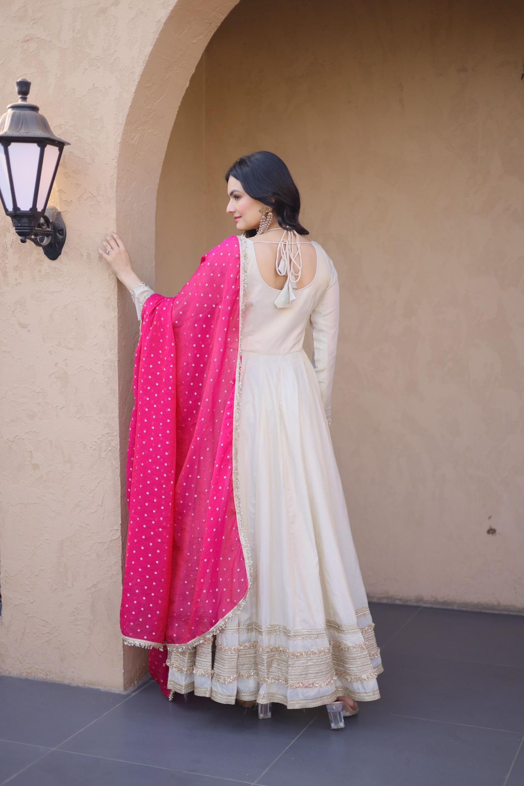 Cosmos Silk Long Flared Kali Pattern Suit Set – ₹1799