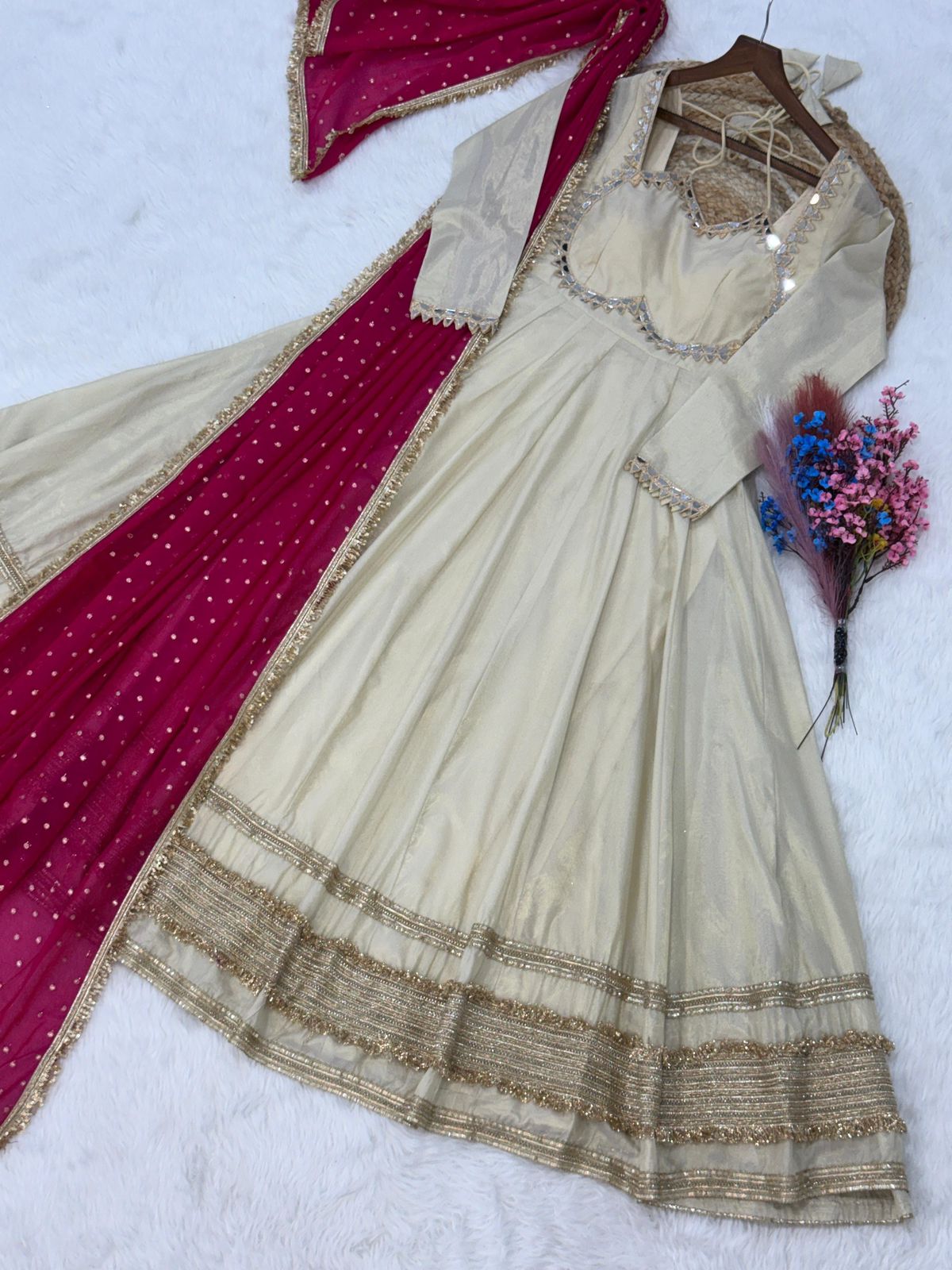 Cosmos Silk Long Flared Kali Pattern Suit Set – ₹1799