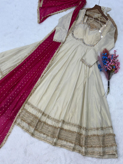 Cosmos Silk Long Flared Kali Pattern Suit Set – ₹1799