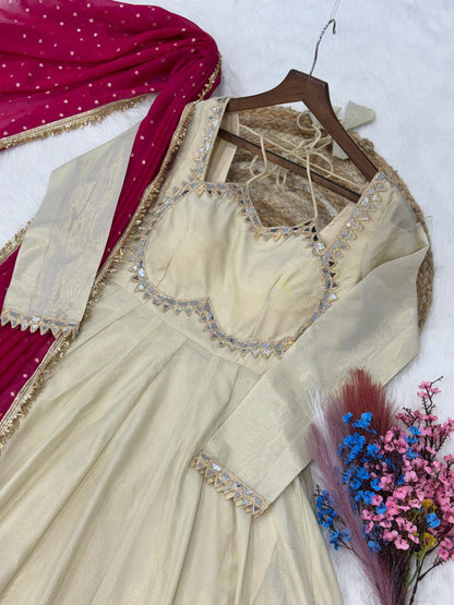 Cosmos Silk Long Flared Kali Pattern Suit Set – ₹1799