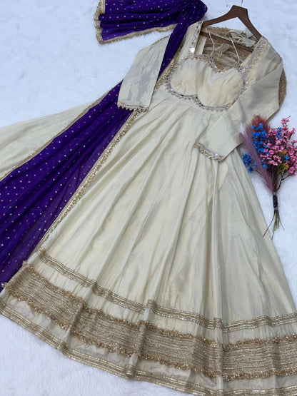 Cosmos Silk Long Flared Kali Pattern Suit Set – ₹1799