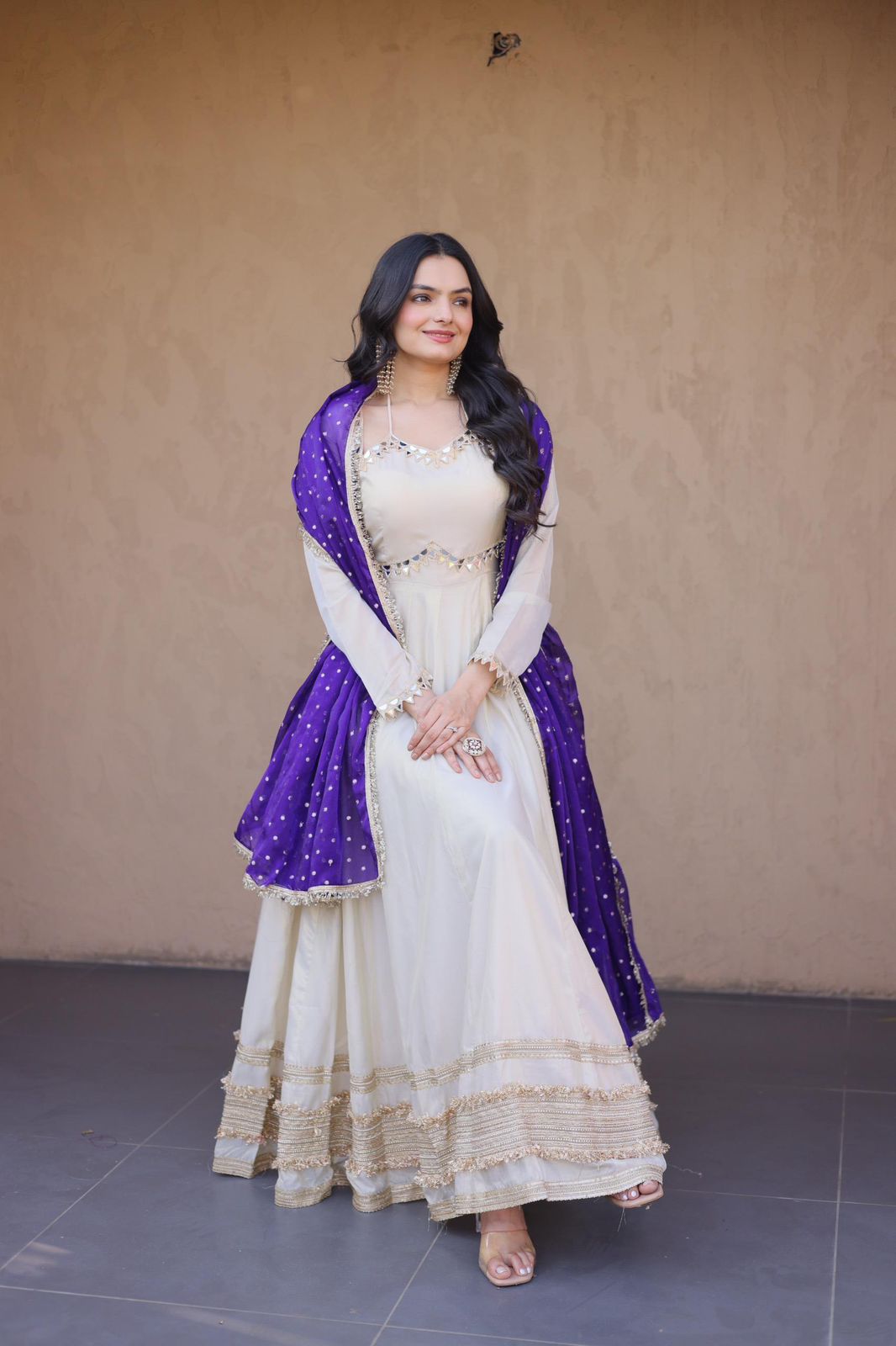 Cosmos Silk Long Flared Kali Pattern Suit Set – ₹1799