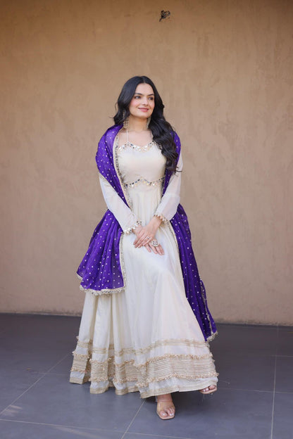 Cosmos Silk Long Flared Kali Pattern Suit Set – ₹1799