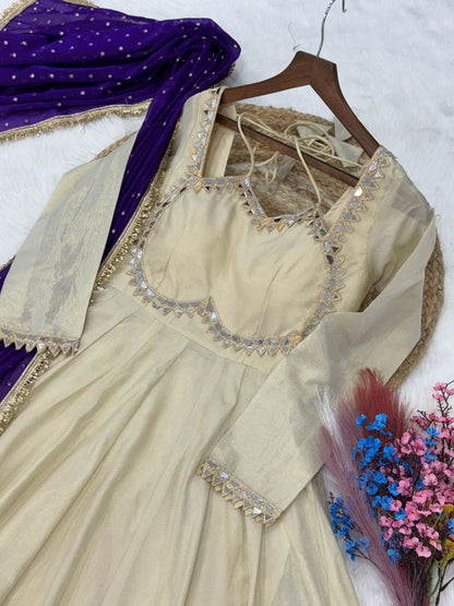 Cosmos Silk Long Flared Kali Pattern Suit Set – ₹1799