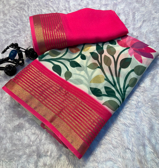 Soft Georgette Saree with Jacquard Zari Borders – ₹950