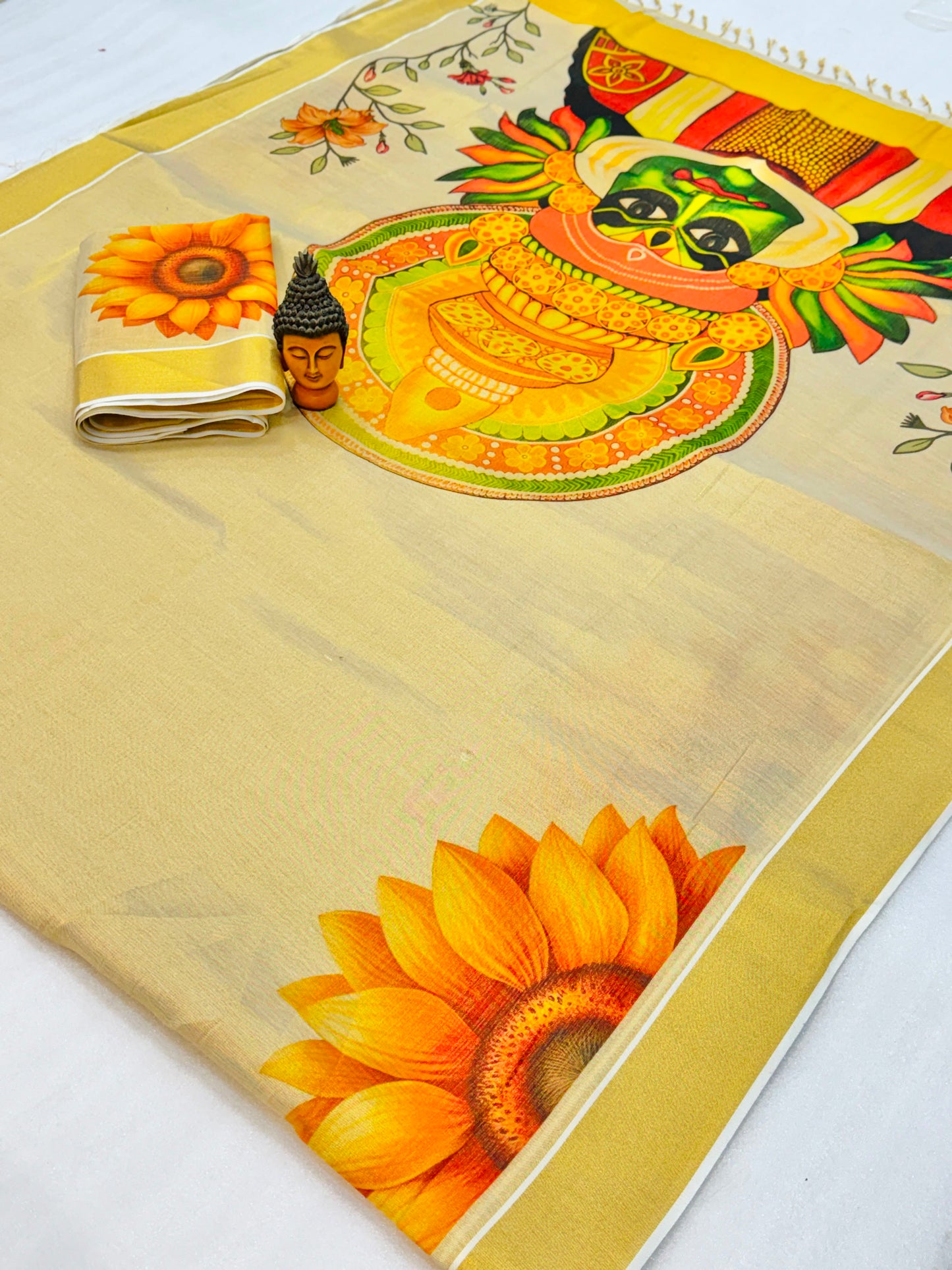 Kerala Tissue Saree with Digital Motif Prints – ₹1100