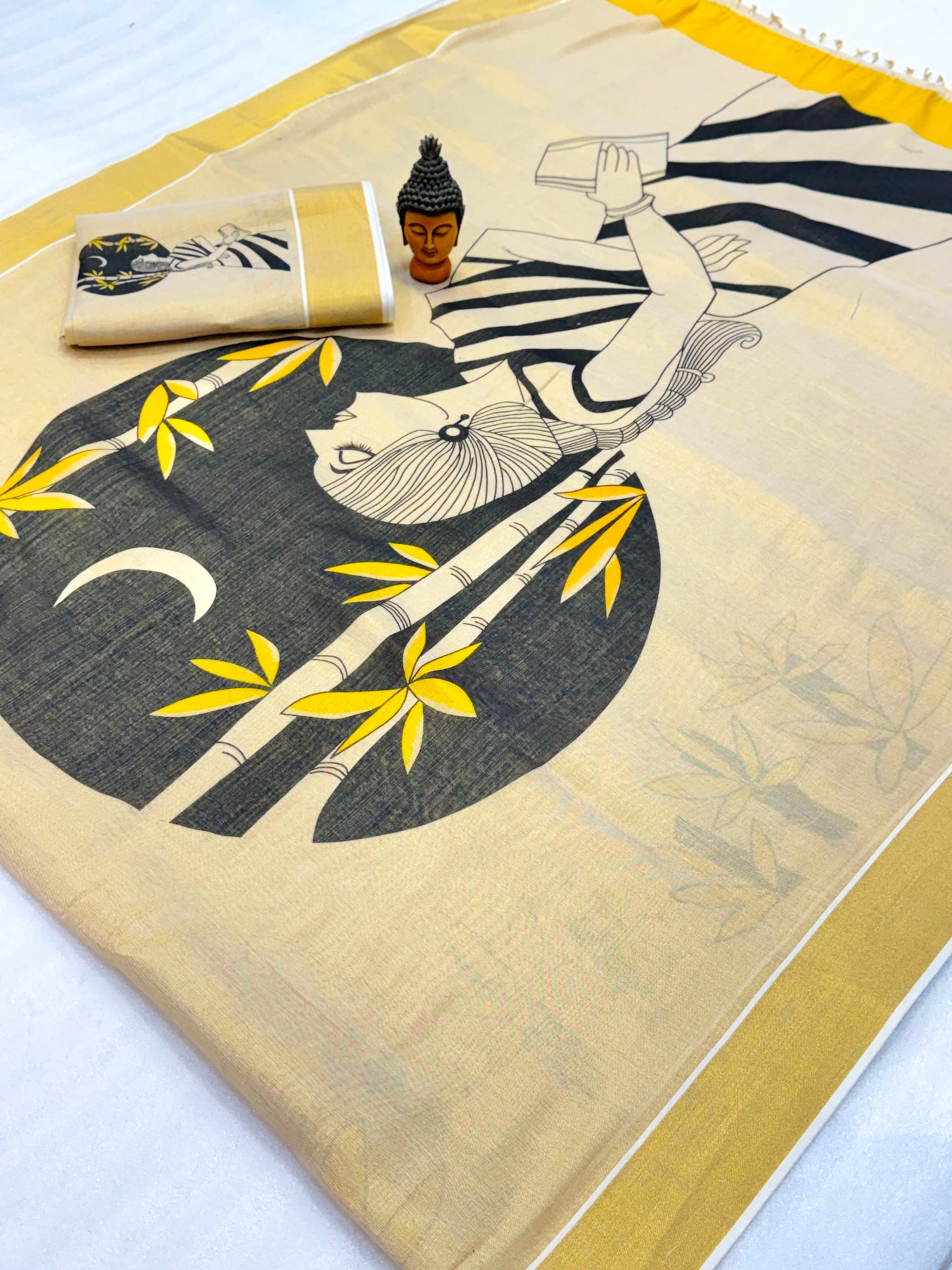 Kerala Tissue Saree with Digital Motif Prints – ₹1100