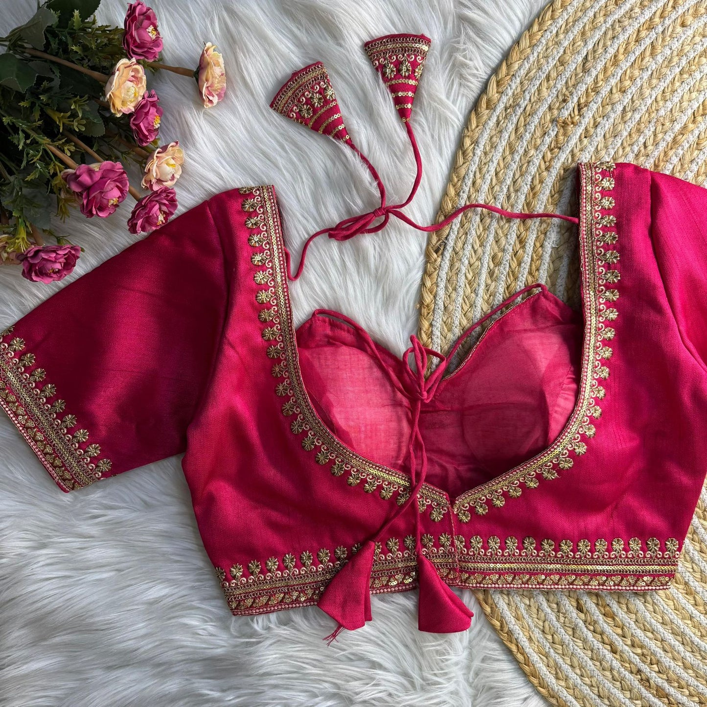Readymade Soft Semi Silk Madhubala Pattern Halter Neck Embroidered Blouse – ₹999