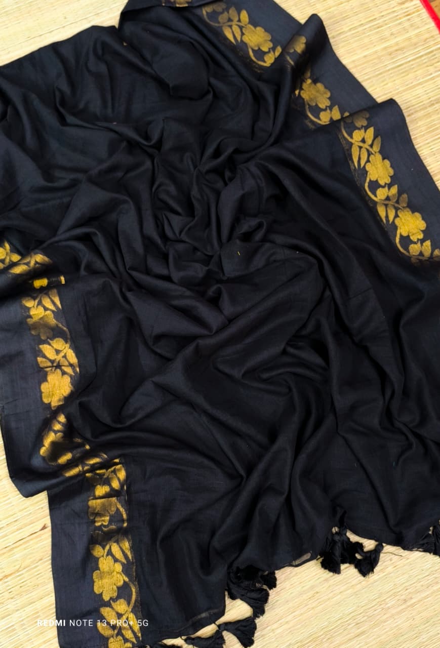 Mul Cotton Saree with Zari Floral Borders – ₹1199