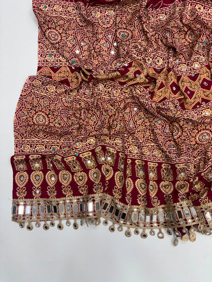 Ajrakh Crepe Silk Real Mirror Work Saree – ₹1399