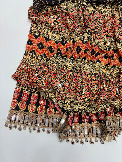 Ajrakh Crepe Silk Real Mirror Work Saree – ₹1399