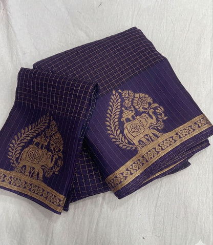 Viscose Chinnon Silk Saree with Checked Pattern & Zari Borders – ₹1500