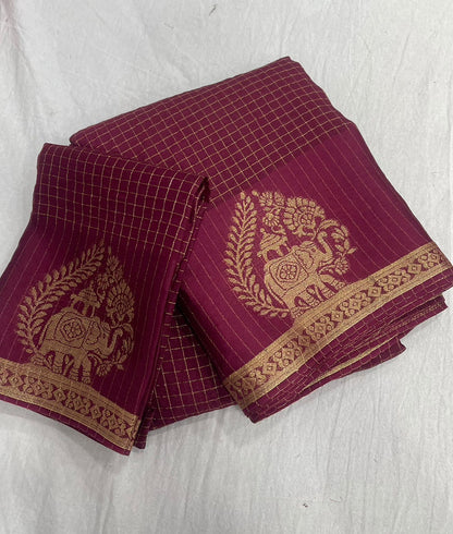 Viscose Chinnon Silk Saree with Checked Pattern & Zari Borders – ₹1500
