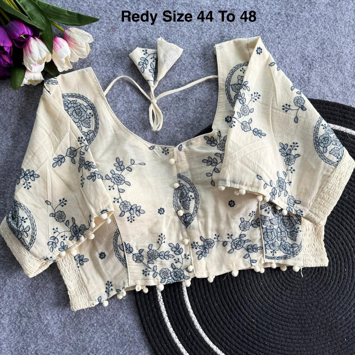 Plus Size Khadi Cotton Embroidered Readymade Blouse