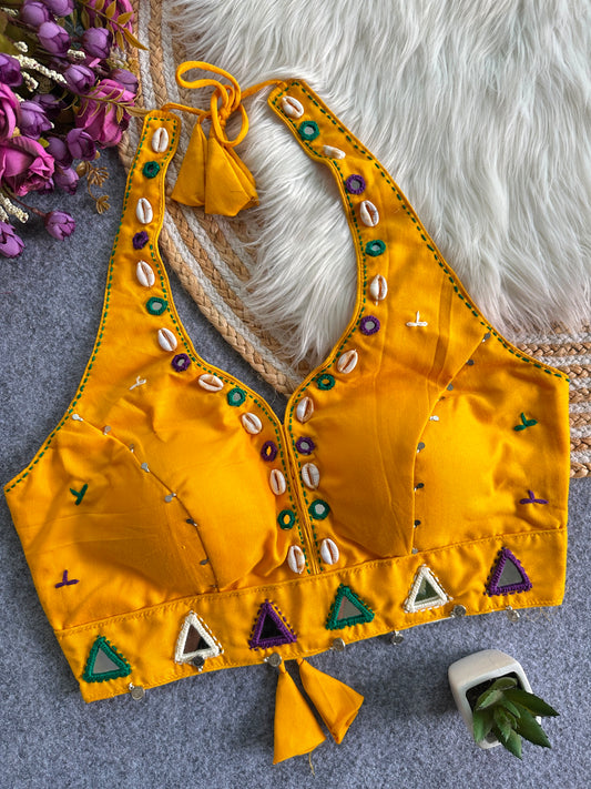 Navaratri Kodi and Mirror Work Halter Neck Readymade Blouse