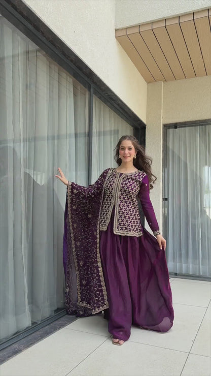 LW-9247 – Premium Designer Top-Bottom-Dupatta Set - Wine