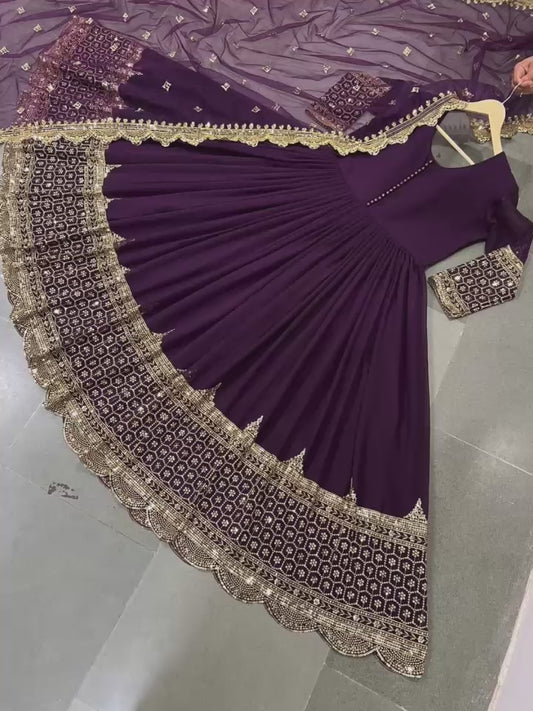 ZF-194 – Elegant Embroidered Gown with Dupatta - Red
