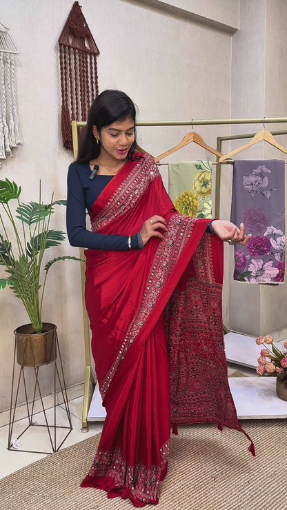Ajrakh Semi Modal Silk Saree
