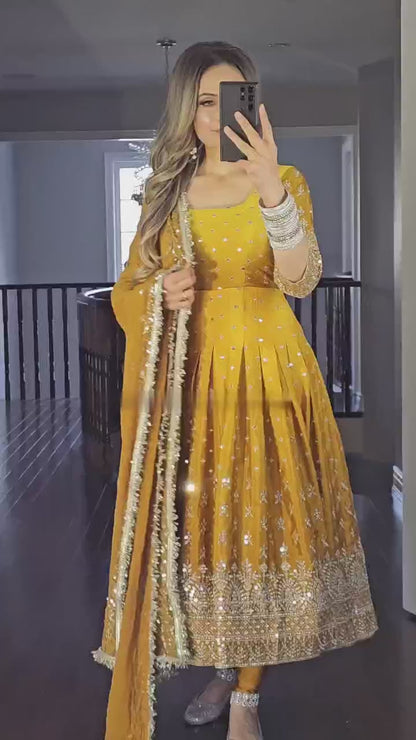 PD1086 – Dual Tone Chinon Silk Anarkali Gown Set - Blue