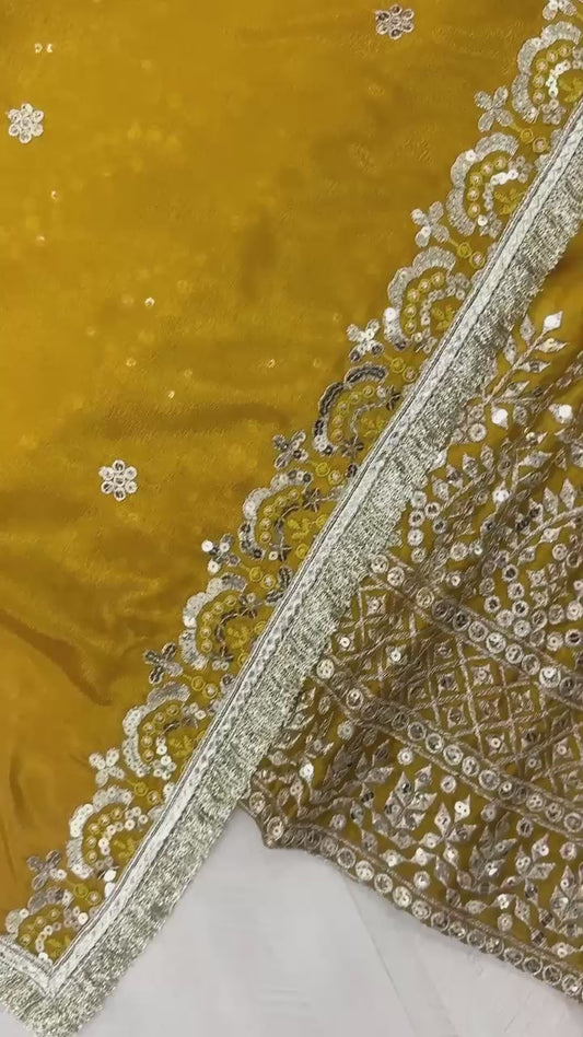 PD1086 – Dual Tone Chinon Silk Anarkali Gown Set - Yellow