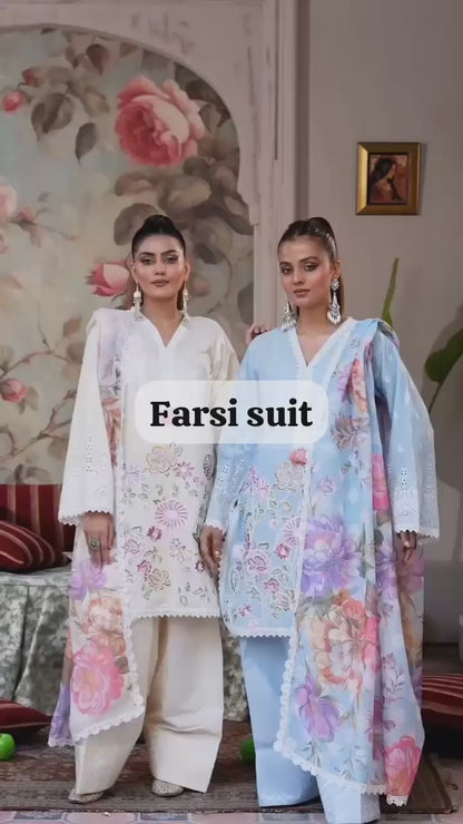 BE-373 – Designer Farsi Salwar Suit (3-Piece Set) - White