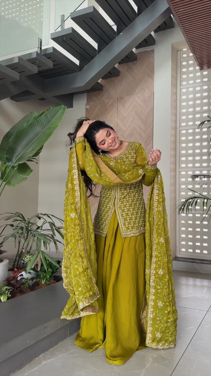 LW-9247 – Premium Designer Top-Bottom-Dupatta Set - Mustard