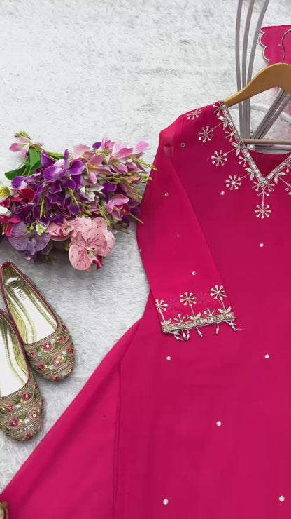 WW-1204 – Fox Georgette Top-Sarara-Dupatta Set - Pink