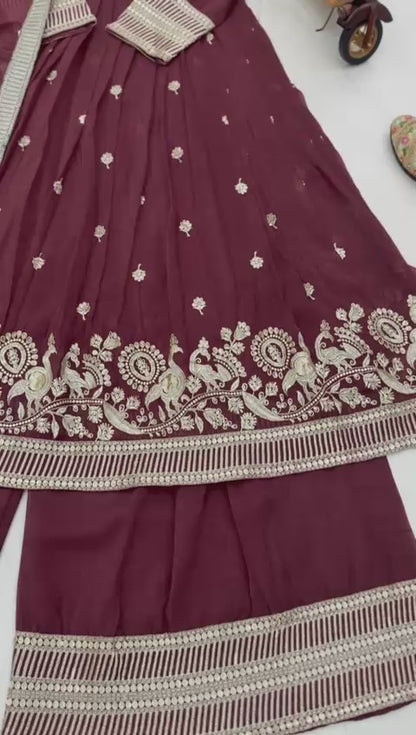 ZB-5055 – New Designer Party Wear Sharara Suit Set - Dark Brown