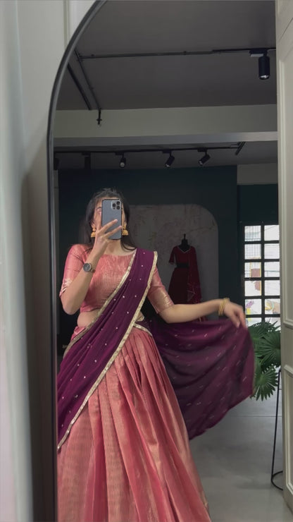 KESARIYA Collection – South’s Signature Weave in a Festive Lehenga Set - PEACH