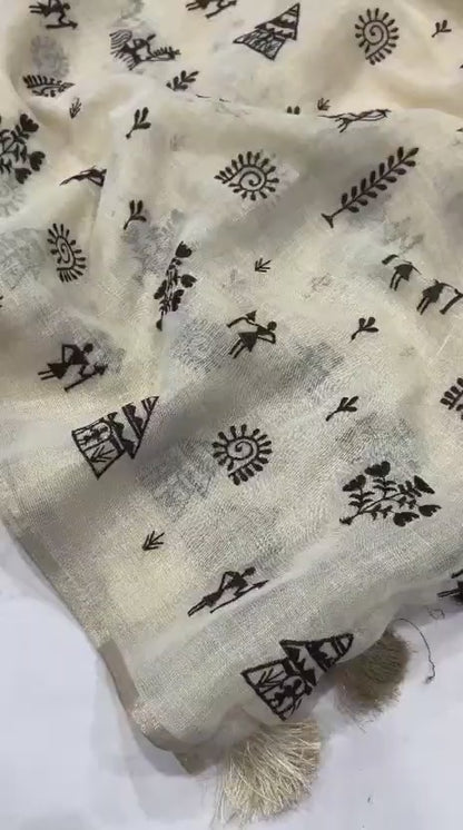 Linen Slub Cotton embroidered sarees