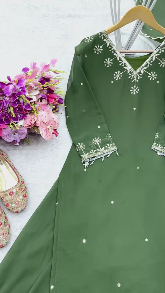 WW-1204 – Fox Georgette Top-Sarara-Dupatta Set - Green